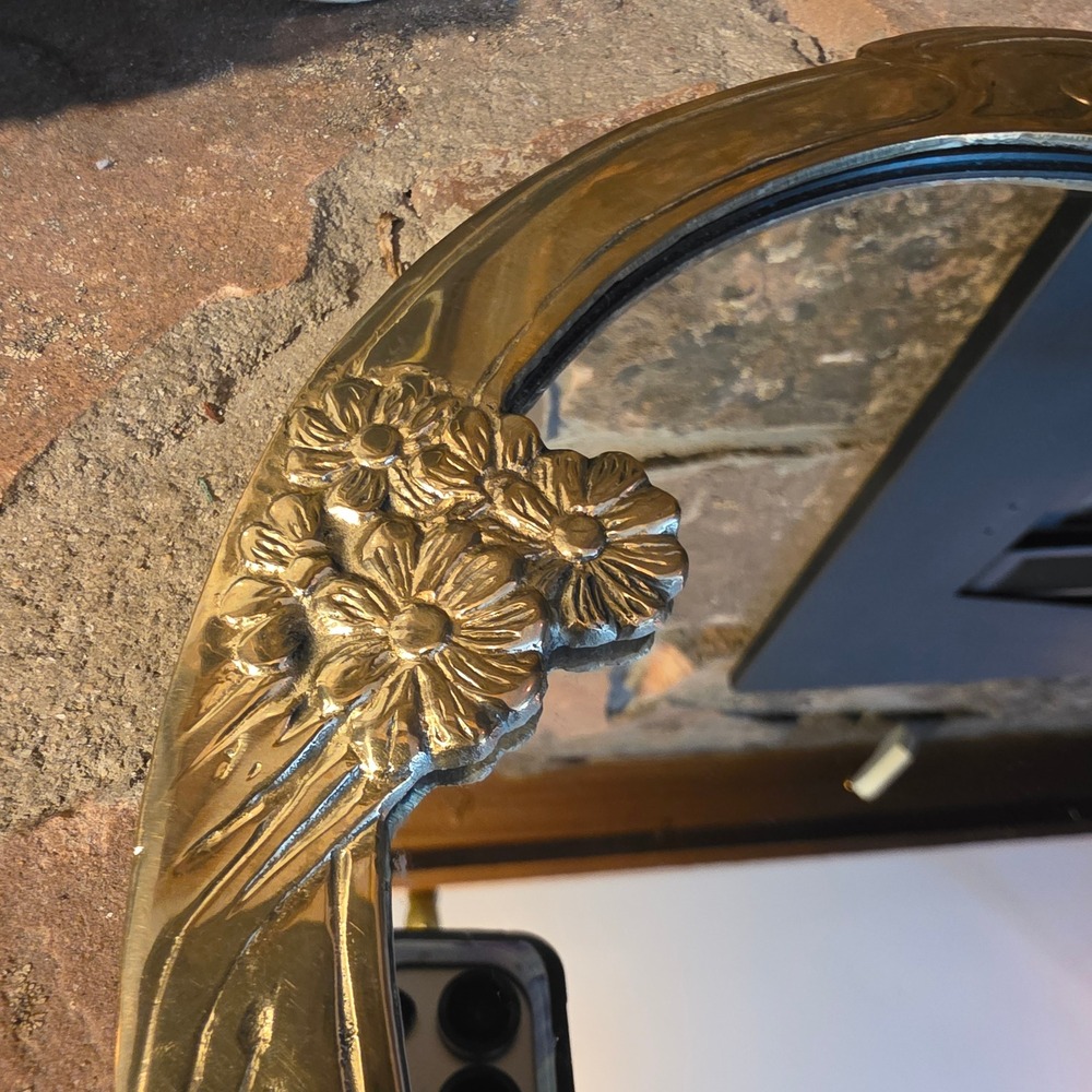 Gatco Vintage Art Nouveau Solid Brass Nymph Flower Round Mirror Vanity Tray 9.5" - Picture 10 of 11
